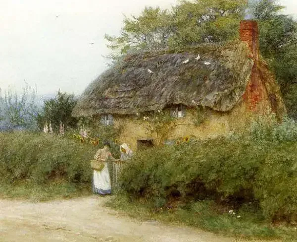 Allingham Helen A Cottage With Sunflowers At Peaslake